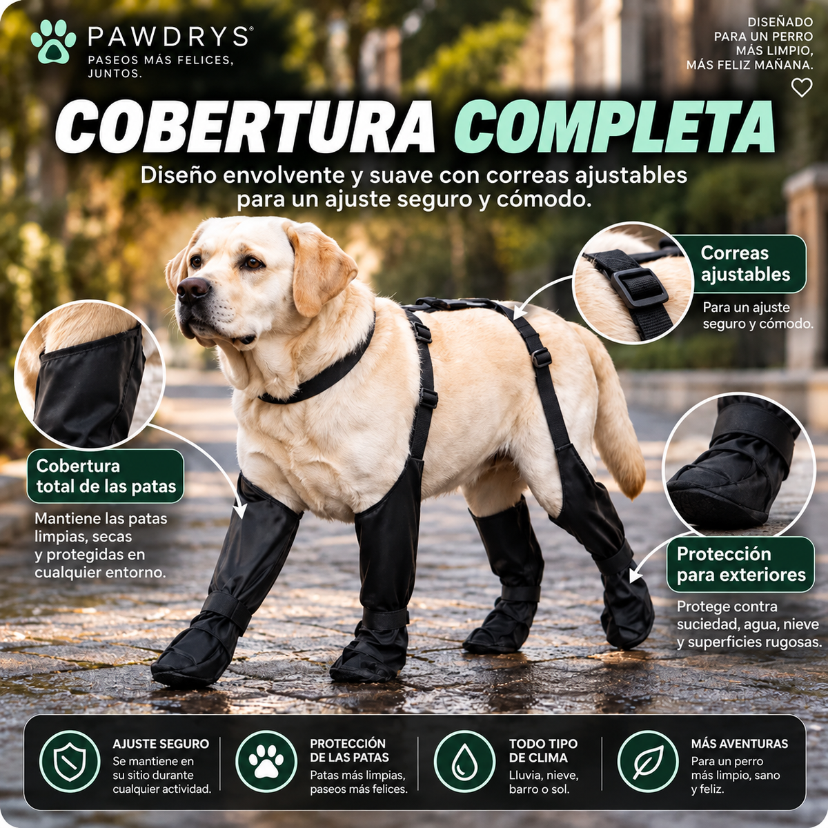 Pawdrys Botas impermeables con arnés para perro