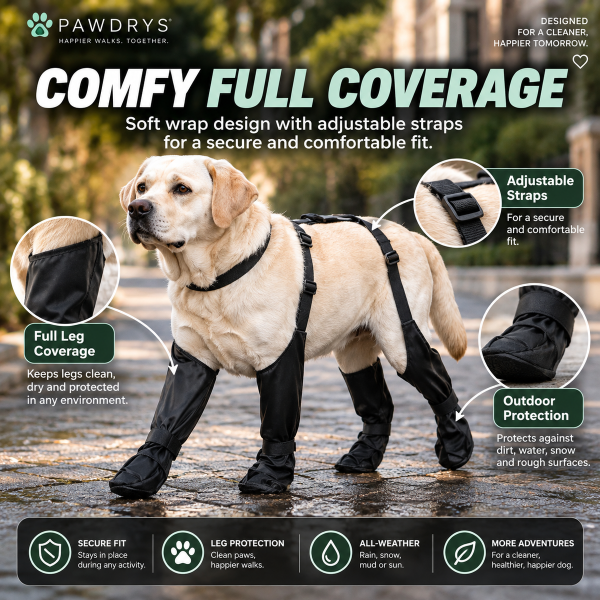 Pawdrys Botas impermeables con arnés para perro